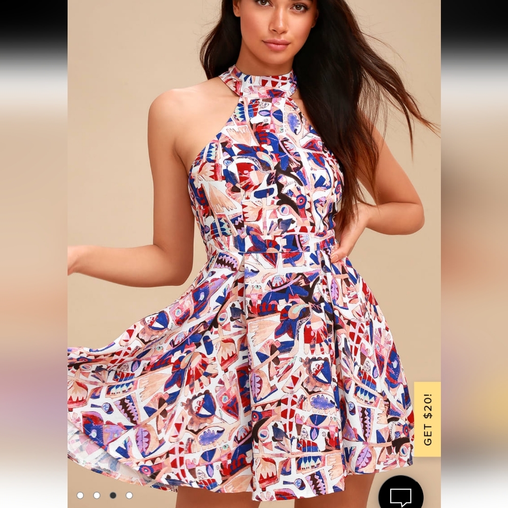 Lulu's Metamorphosis skater dress Multicolor open back size large fit and flare